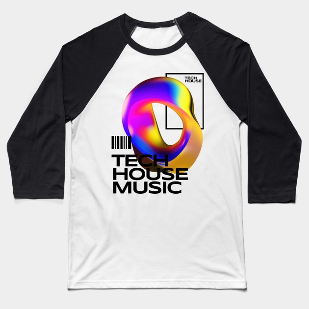 TECH HOUSE  - Abstract Object (Black) Baseball T-Shirt by DISCOTHREADZ 